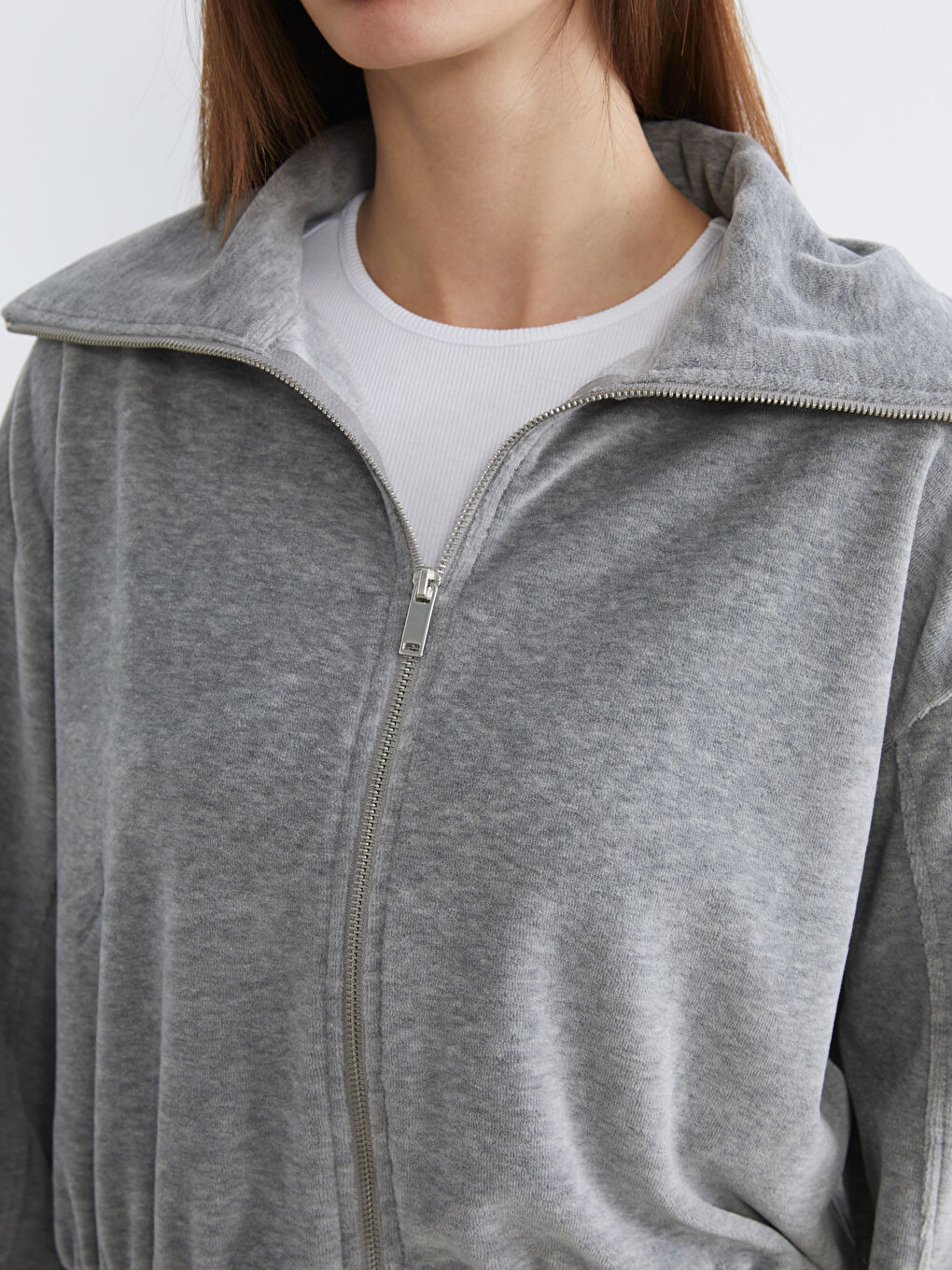 Funnel Neck Oversize Women's Zip-Up Sweatshirt-2