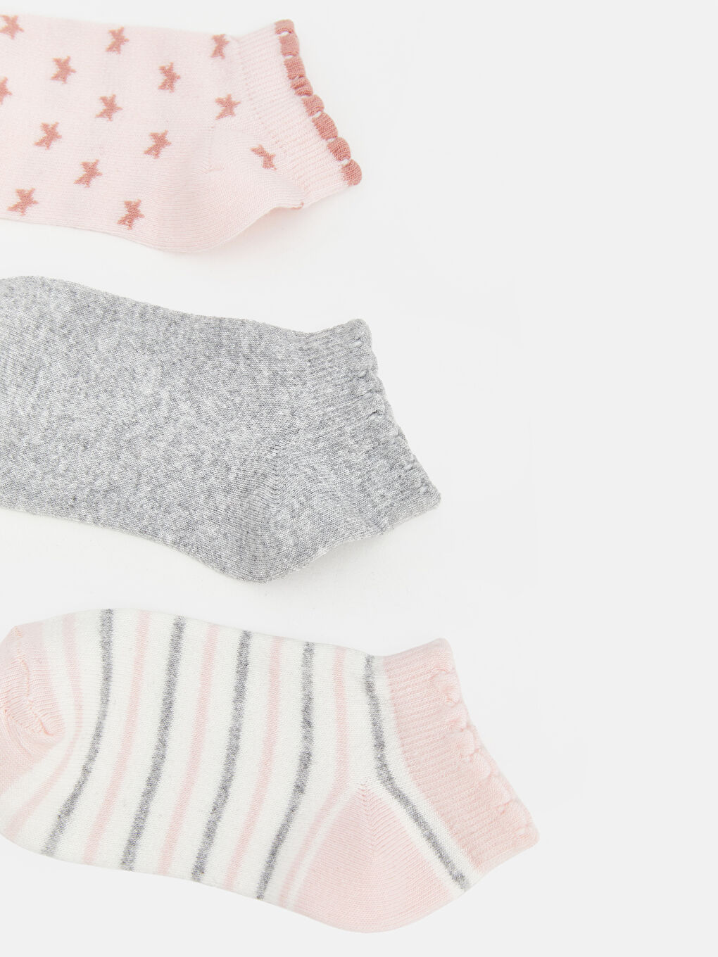 Pembe Desenli Kız Çocuk Patik Çorap 3'lü-1