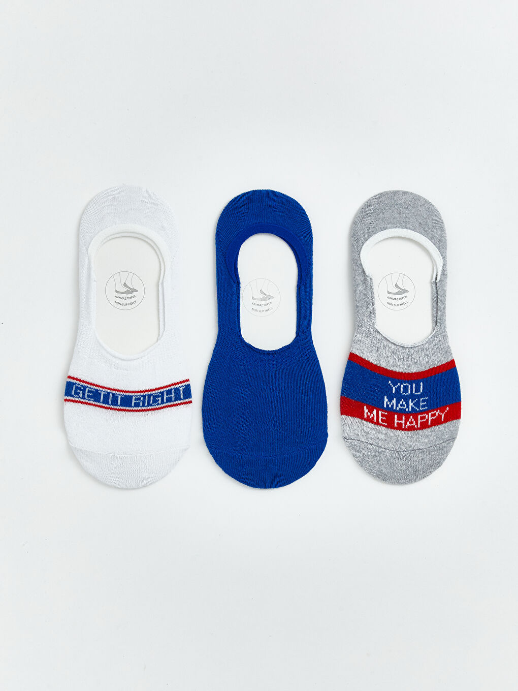 Beyaz Yazı Baskılı Kadın Babet Çorap 3'lü