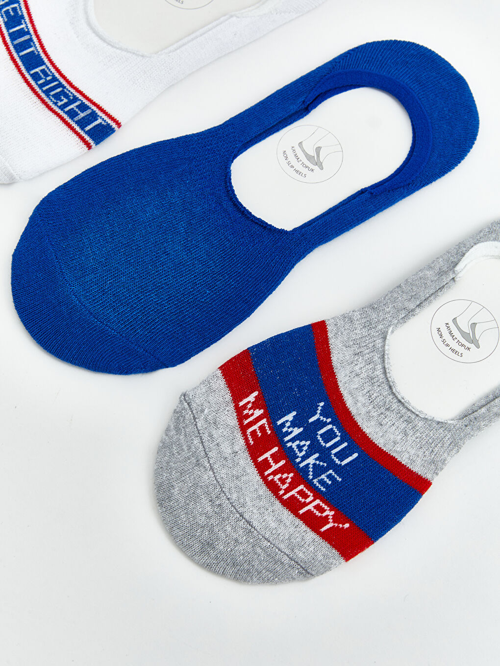 Beyaz Yazı Baskılı Kadın Babet Çorap 3'lü-1