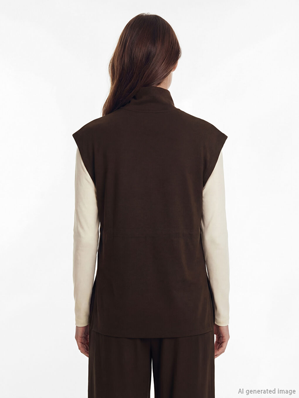 Kahverengi Dik Yaka Kadın Yelek-3