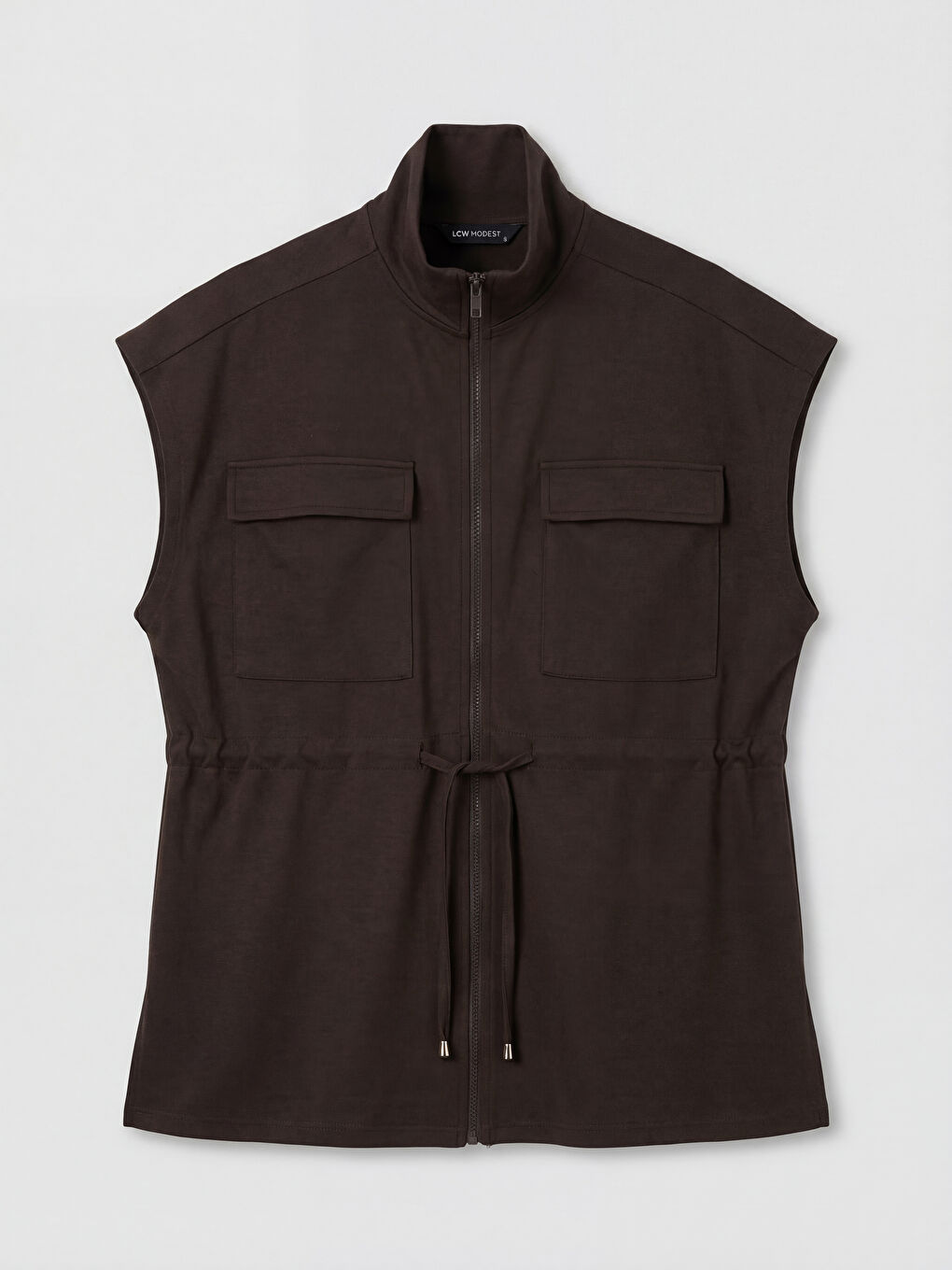 Kahverengi Dik Yaka Kadın Yelek-4