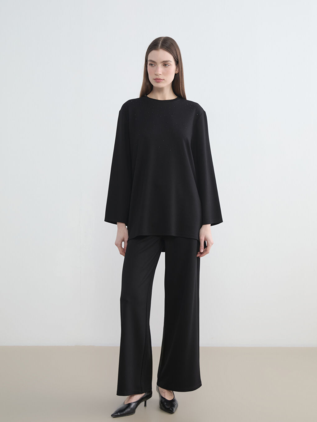 Siyah Beli Lastikli Geniş Paça Kadın Eşofman Altı