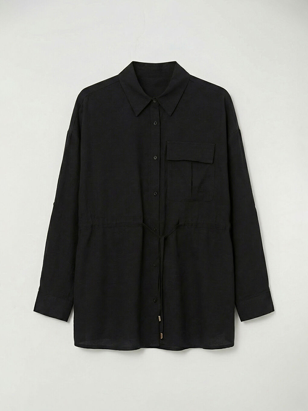 Siyah Bağlama Detaylı Büzgülü Kadın Gömlek