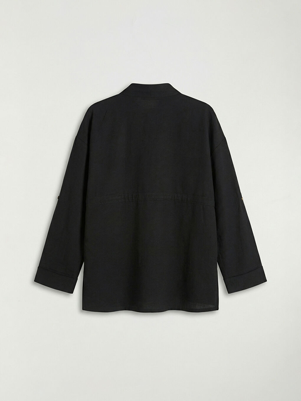 Siyah Bağlama Detaylı Büzgülü Kadın Gömlek-1