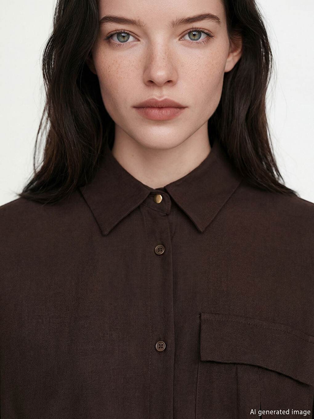 Kahverengi Bağlama Detaylı Büzgülü Kadın Gömlek-2