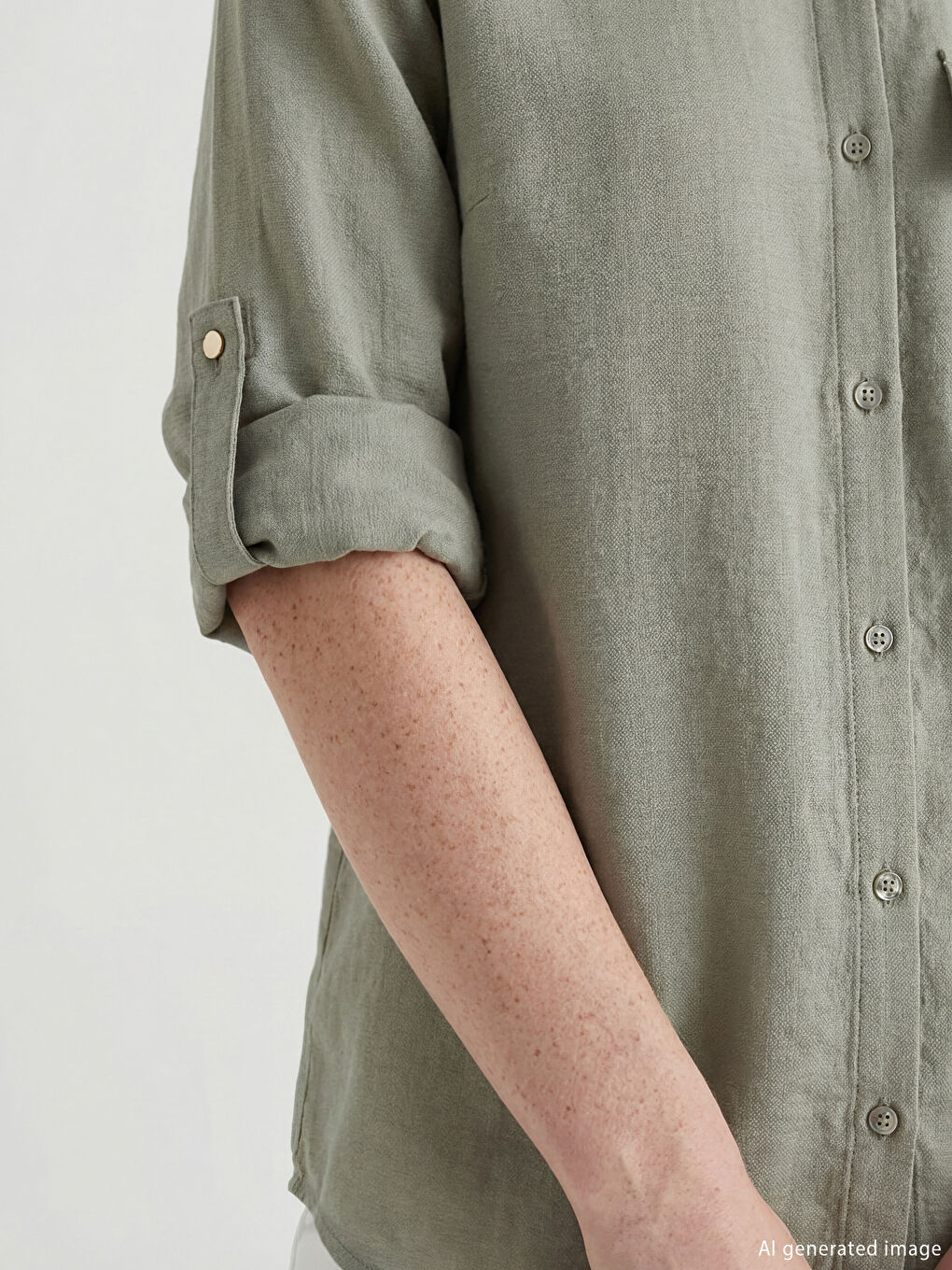 Yeşil Bağlama Detaylı Büzgülü Kadın Gömlek-2