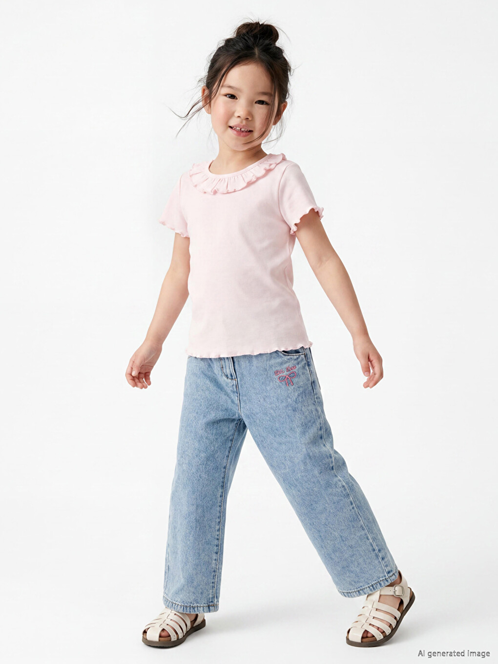 Paperbag Embroidered Girls' Jeans-1