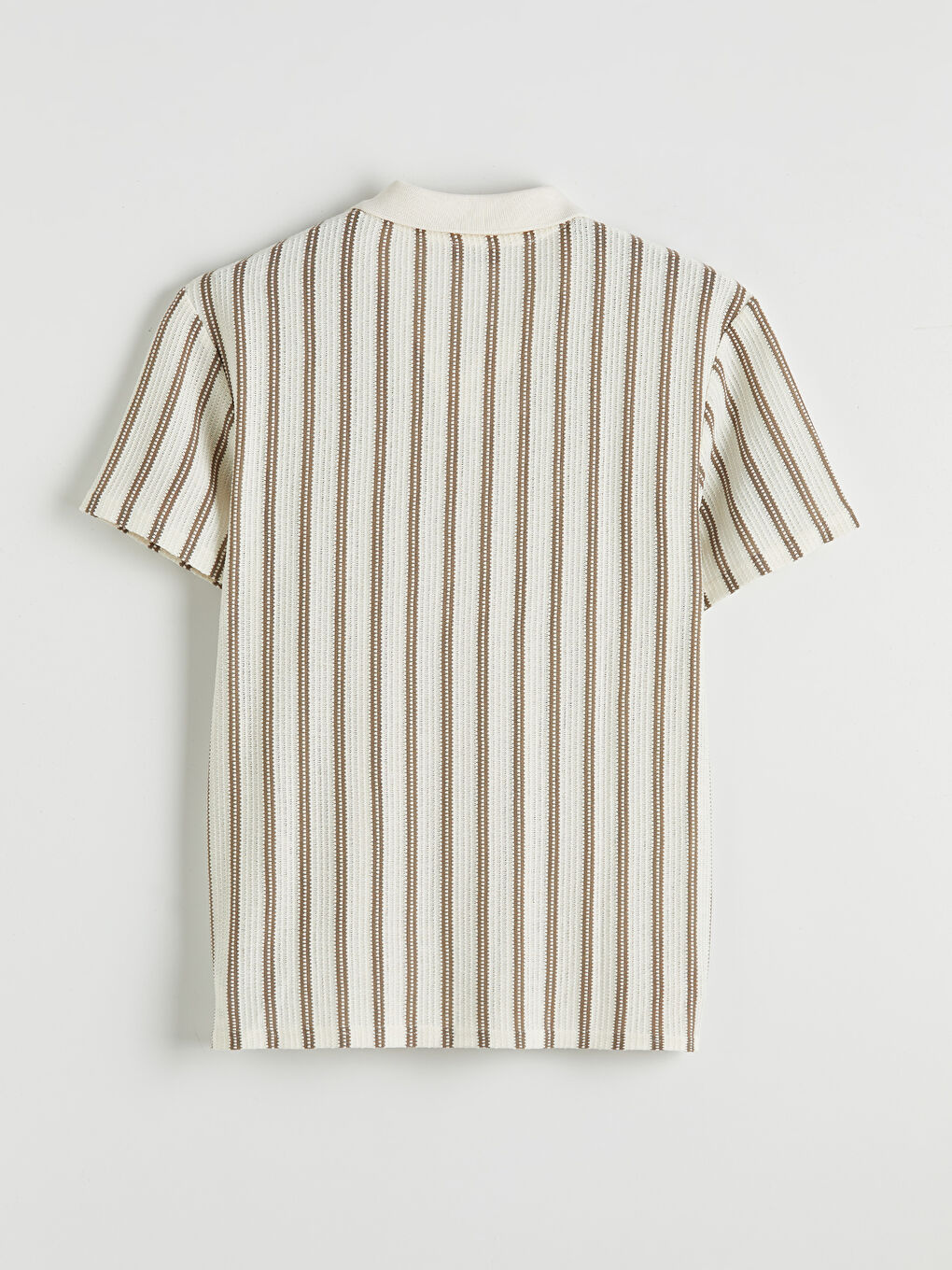 Bej Polo Yaka Çizgili Erkek Triko Tişört-1