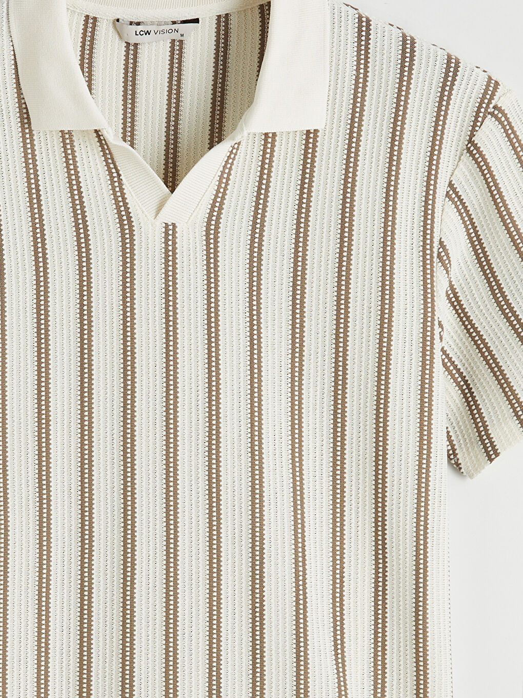 Bej Polo Yaka Çizgili Erkek Triko Tişört-2