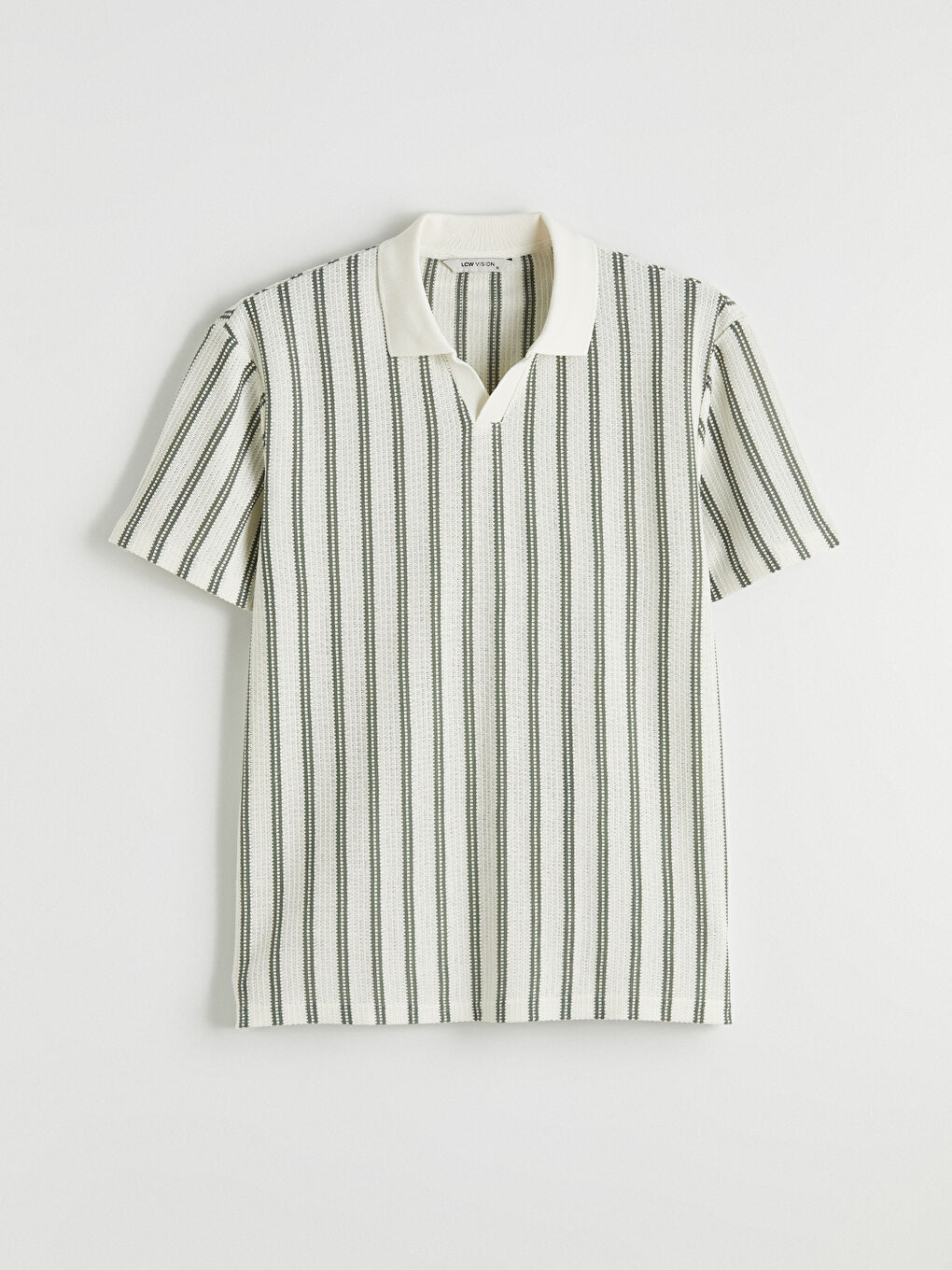 Yeşil Polo Yaka Çizgili Erkek Triko Tişört-4