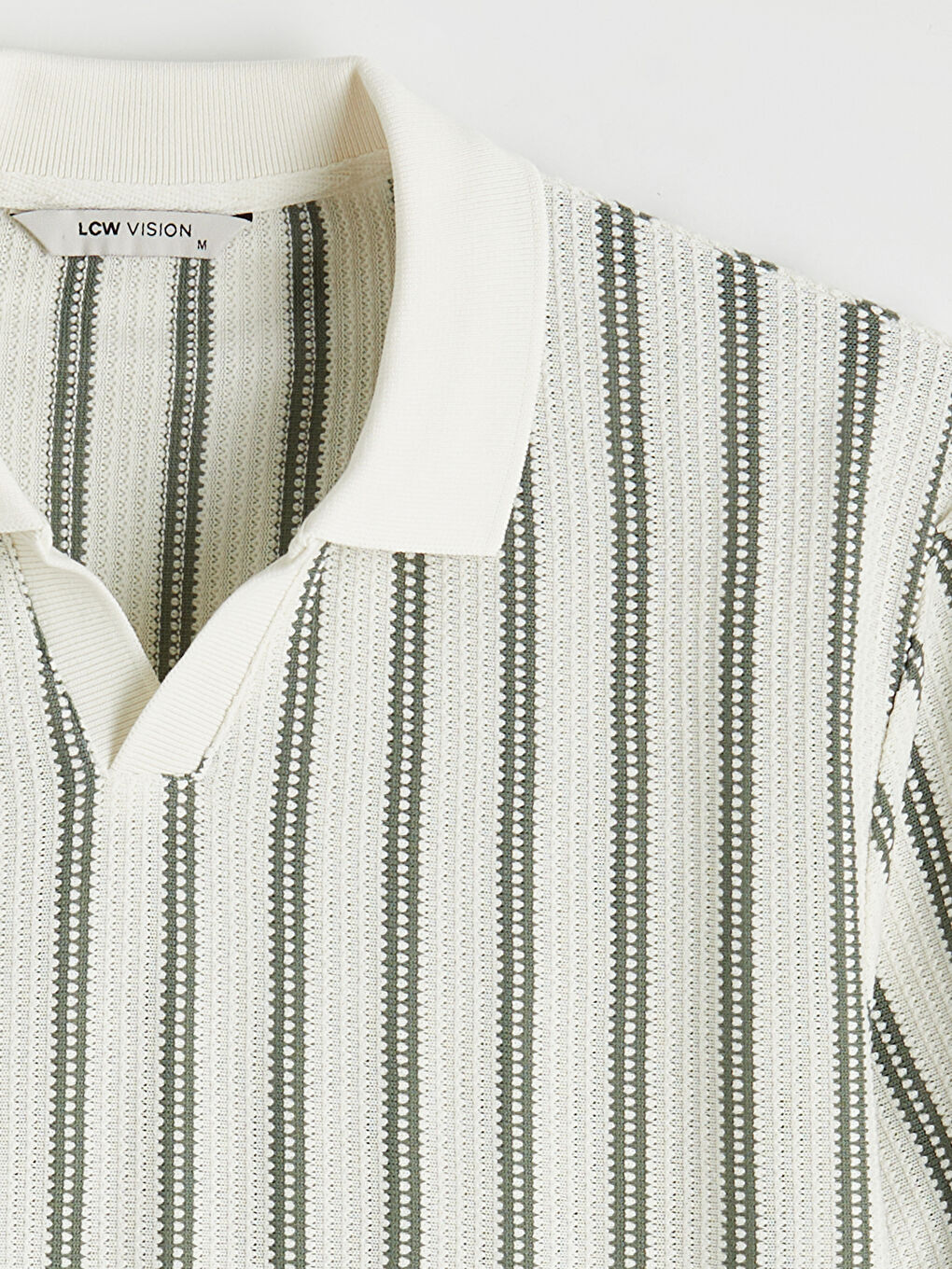 Yeşil Polo Yaka Çizgili Erkek Triko Tişört-5