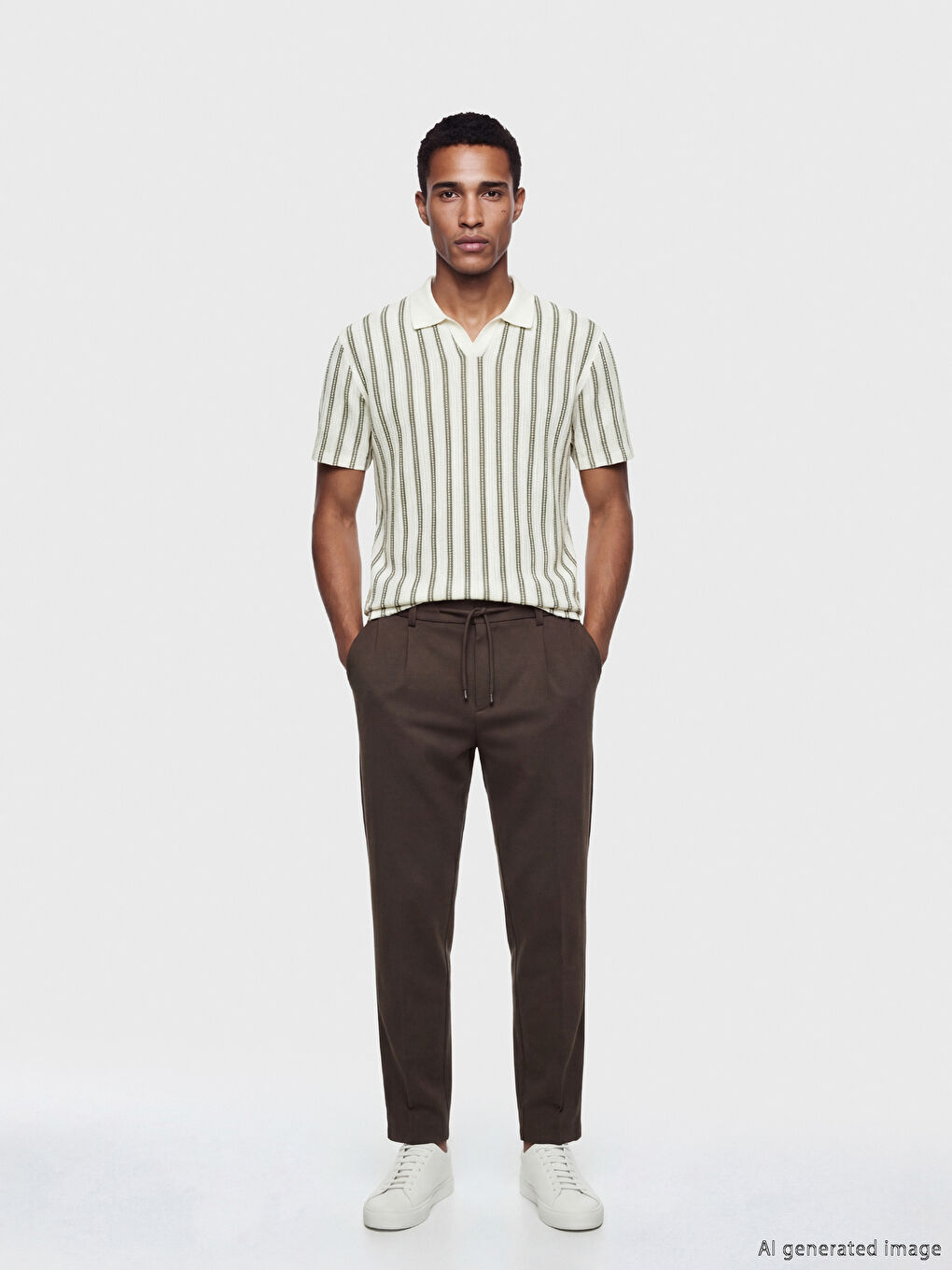 Yeşil Polo Yaka Çizgili Erkek Triko Tişört-1