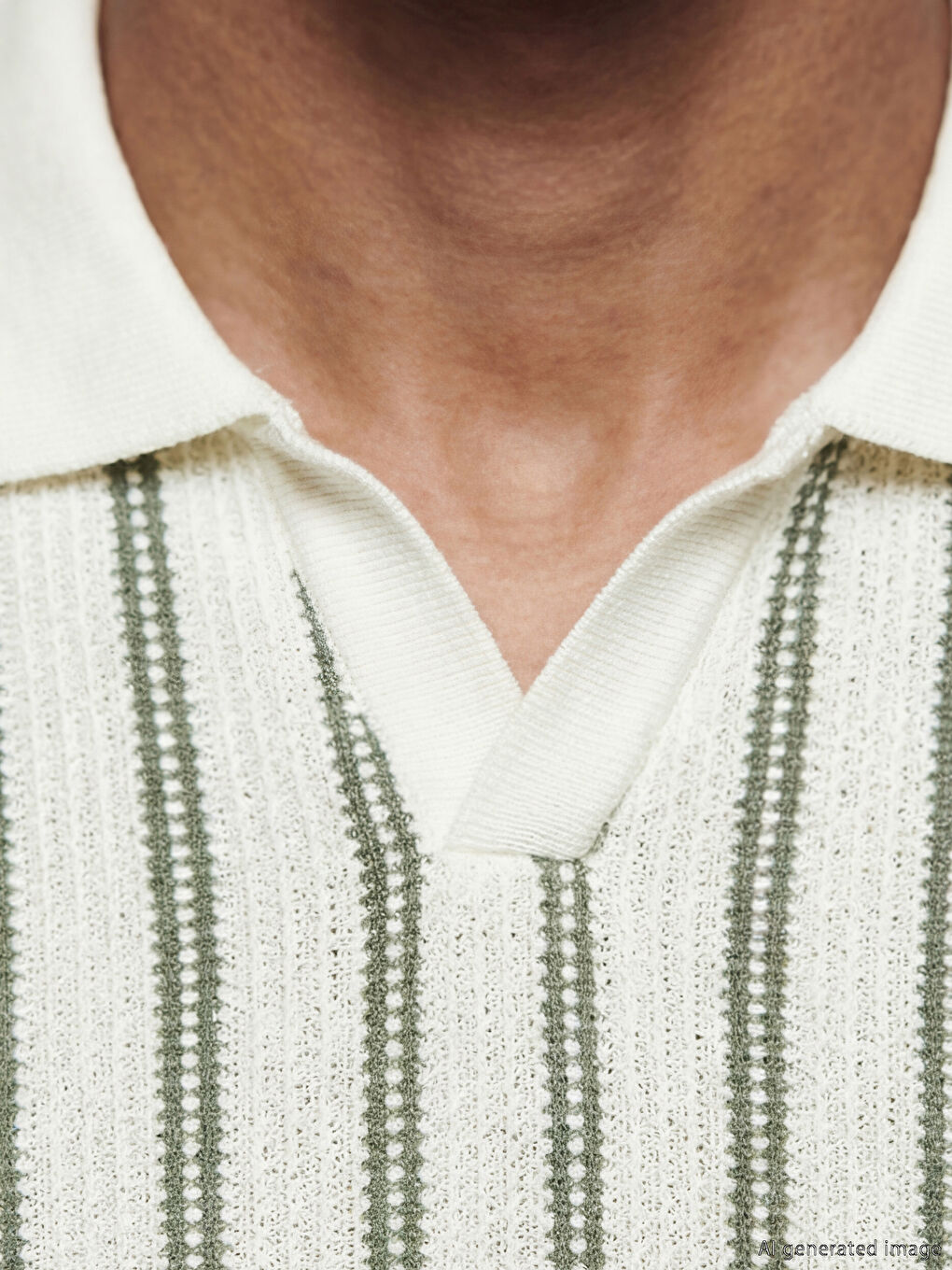 Yeşil Polo Yaka Çizgili Erkek Triko Tişört-2