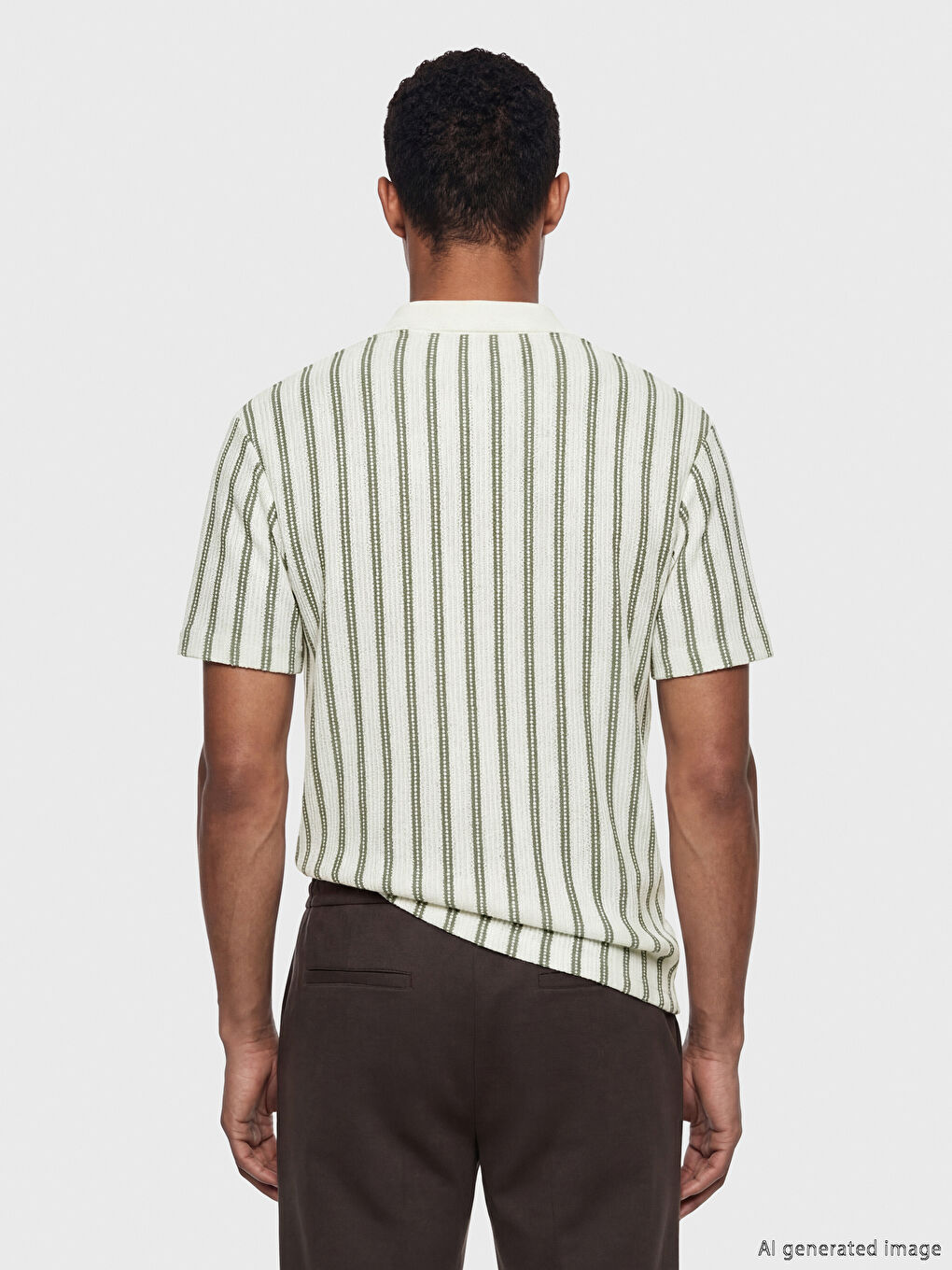 Yeşil Polo Yaka Çizgili Erkek Triko Tişört-3