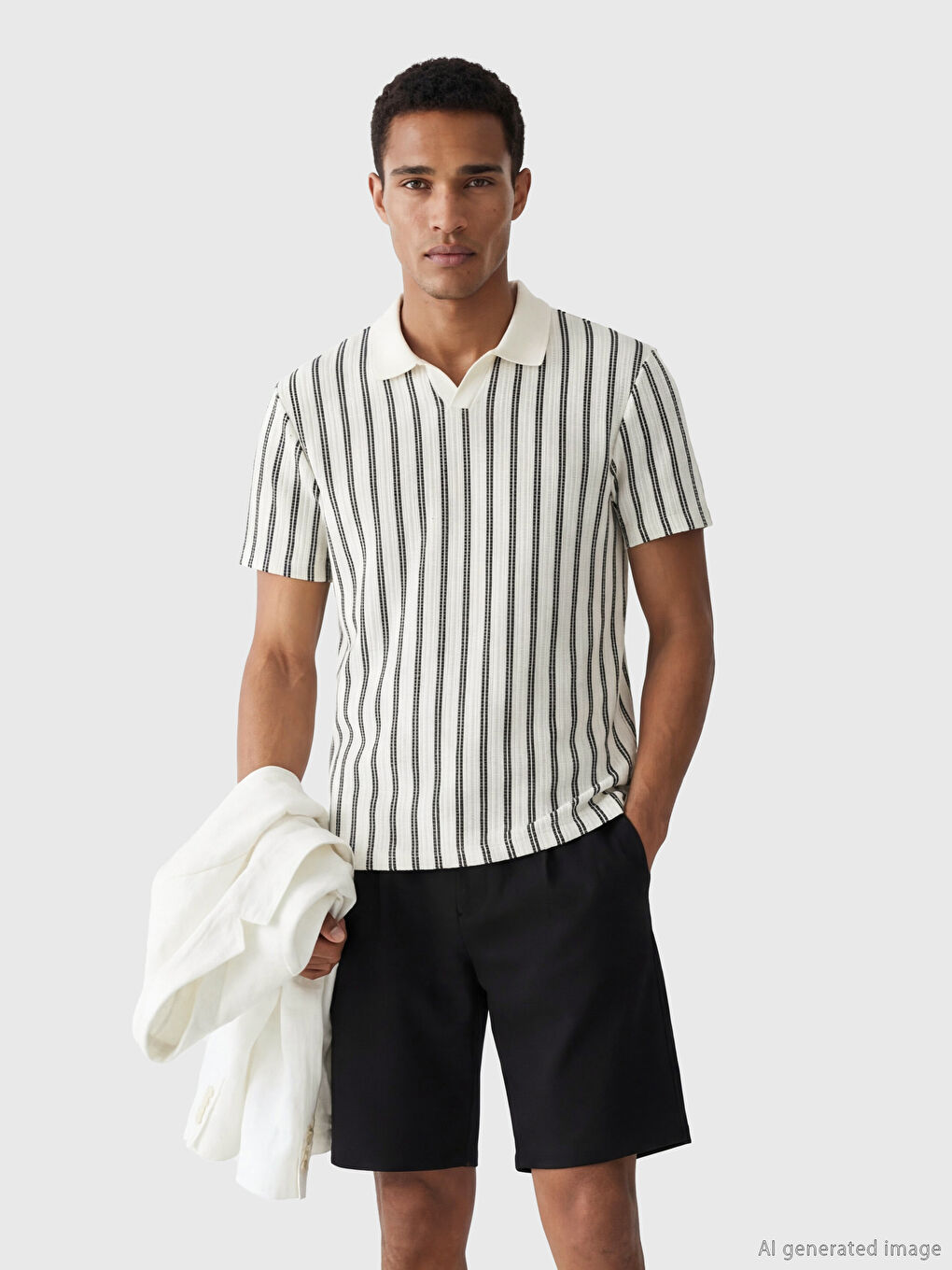 Lacivert Polo Yaka Çizgili Erkek Triko Tişört