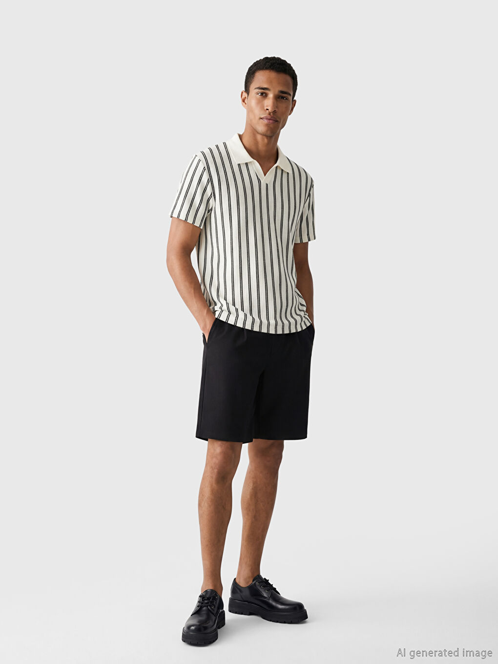 Lacivert Polo Yaka Çizgili Erkek Triko Tişört-1