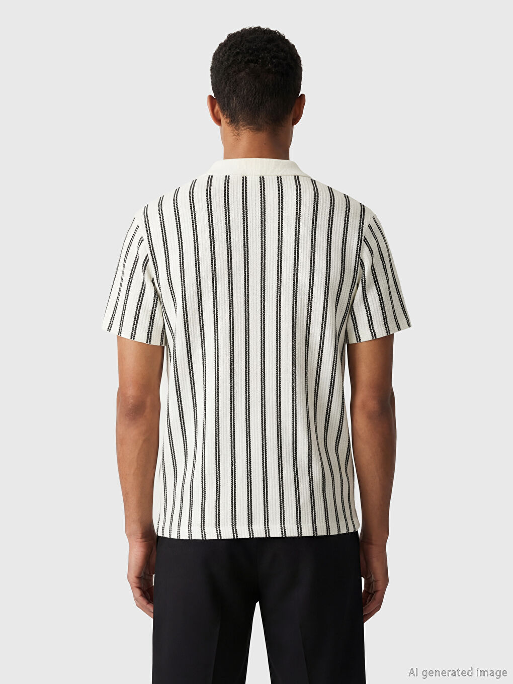 Lacivert Polo Yaka Çizgili Erkek Triko Tişört-2