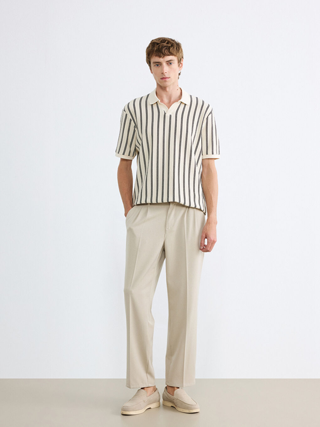 Siyah Polo Yaka Çizgili Erkek Tişört-1