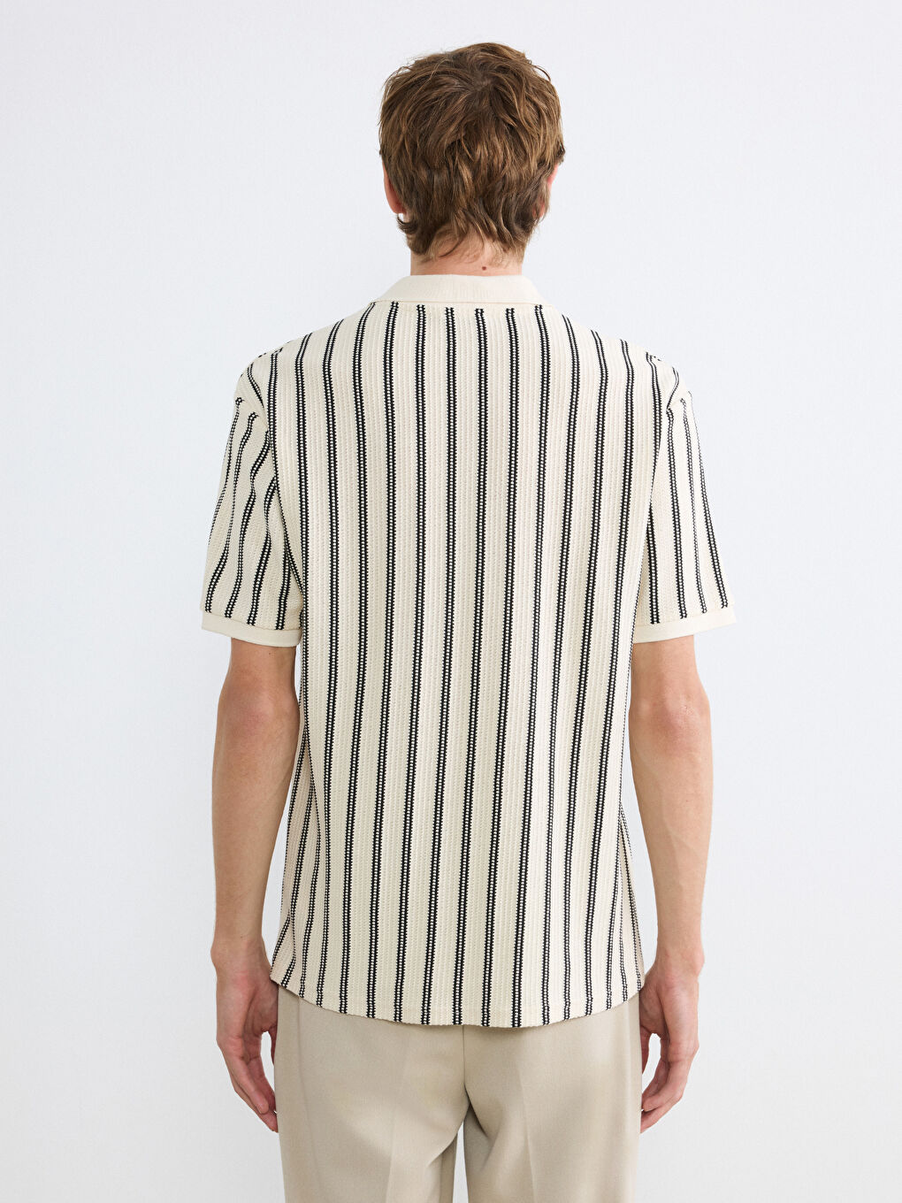 Siyah Polo Yaka Çizgili Erkek Tişört-3