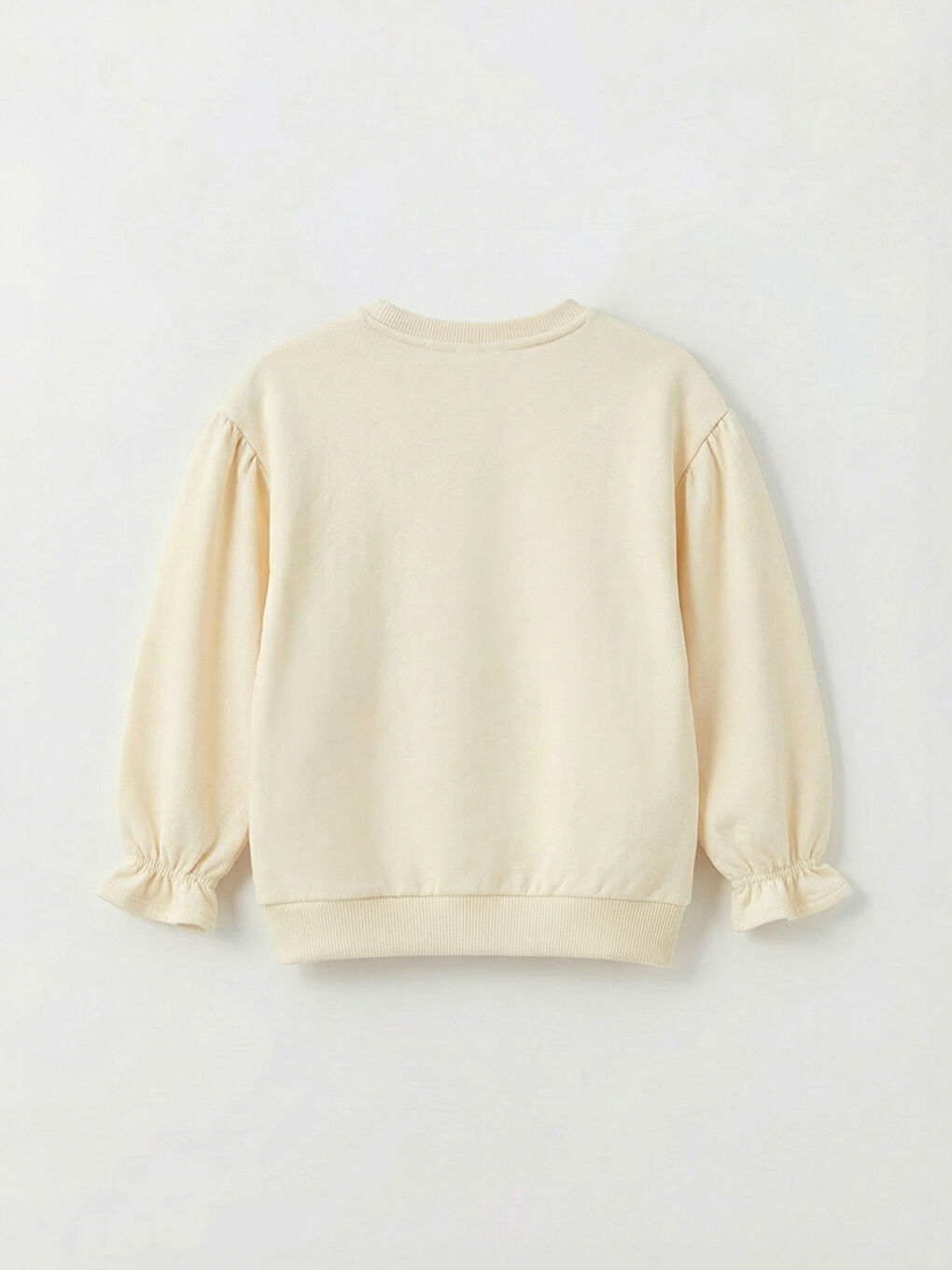 Bej Bisiklet Yaka Çiçek Aplikeli Kız Çocuk Sweatshirt-1