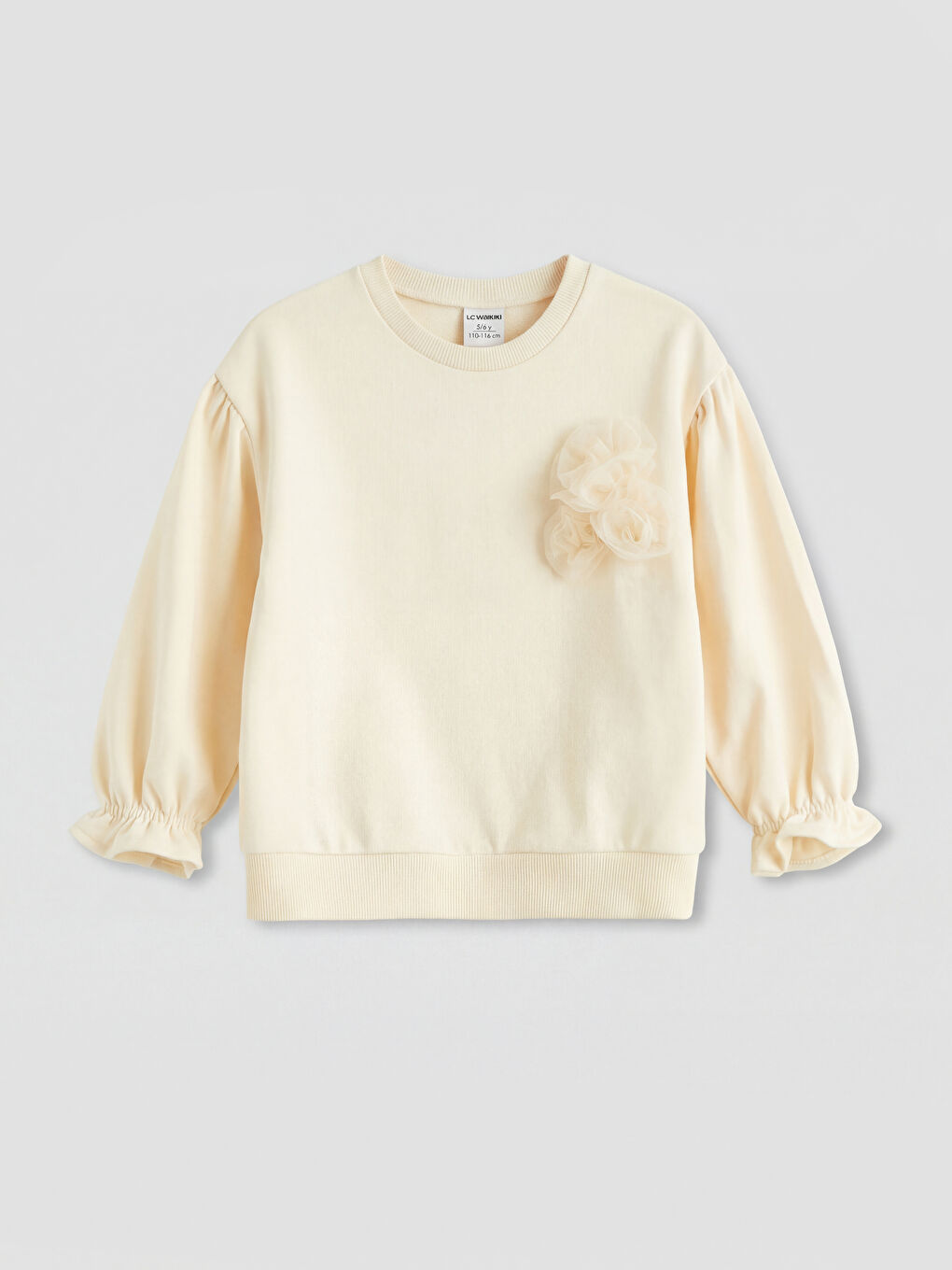 Bisiklet Yaka Çiçek Aplikeli Kız Çocuk Sweatshirt