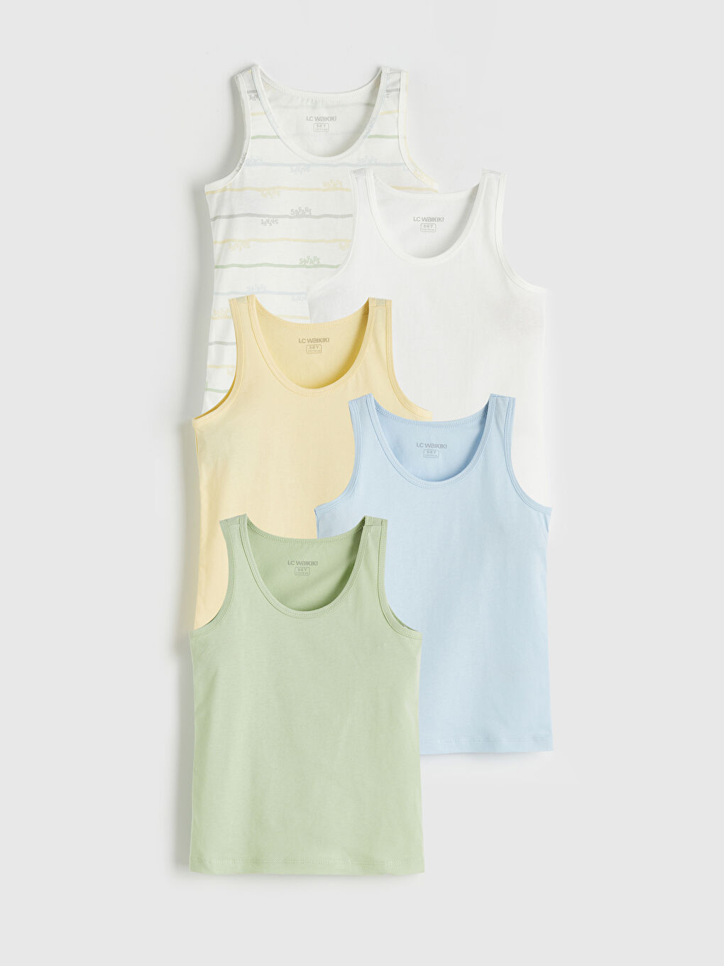 Ekru Bisiklet Yaka Erkek Çocuk Atlet 5'li