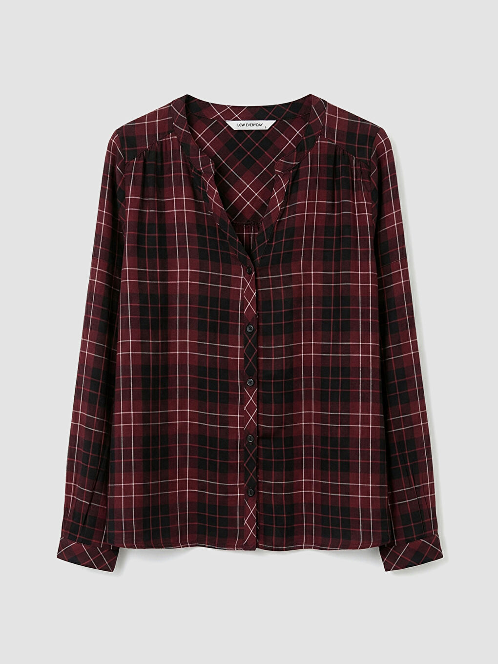 Bordo Kaçık Yaka Ekose Oversize Bluz