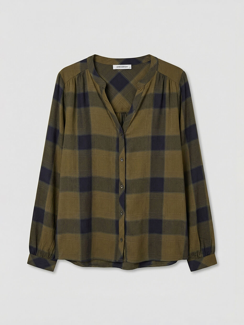 Haki Kaçık Yaka Ekose Oversize Bluz