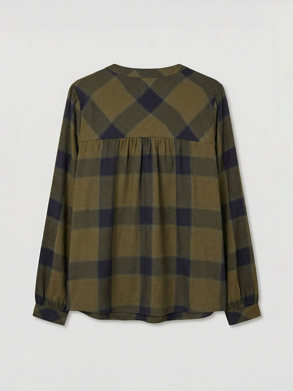 Haki Kaçık Yaka Ekose Oversize Bluz-1