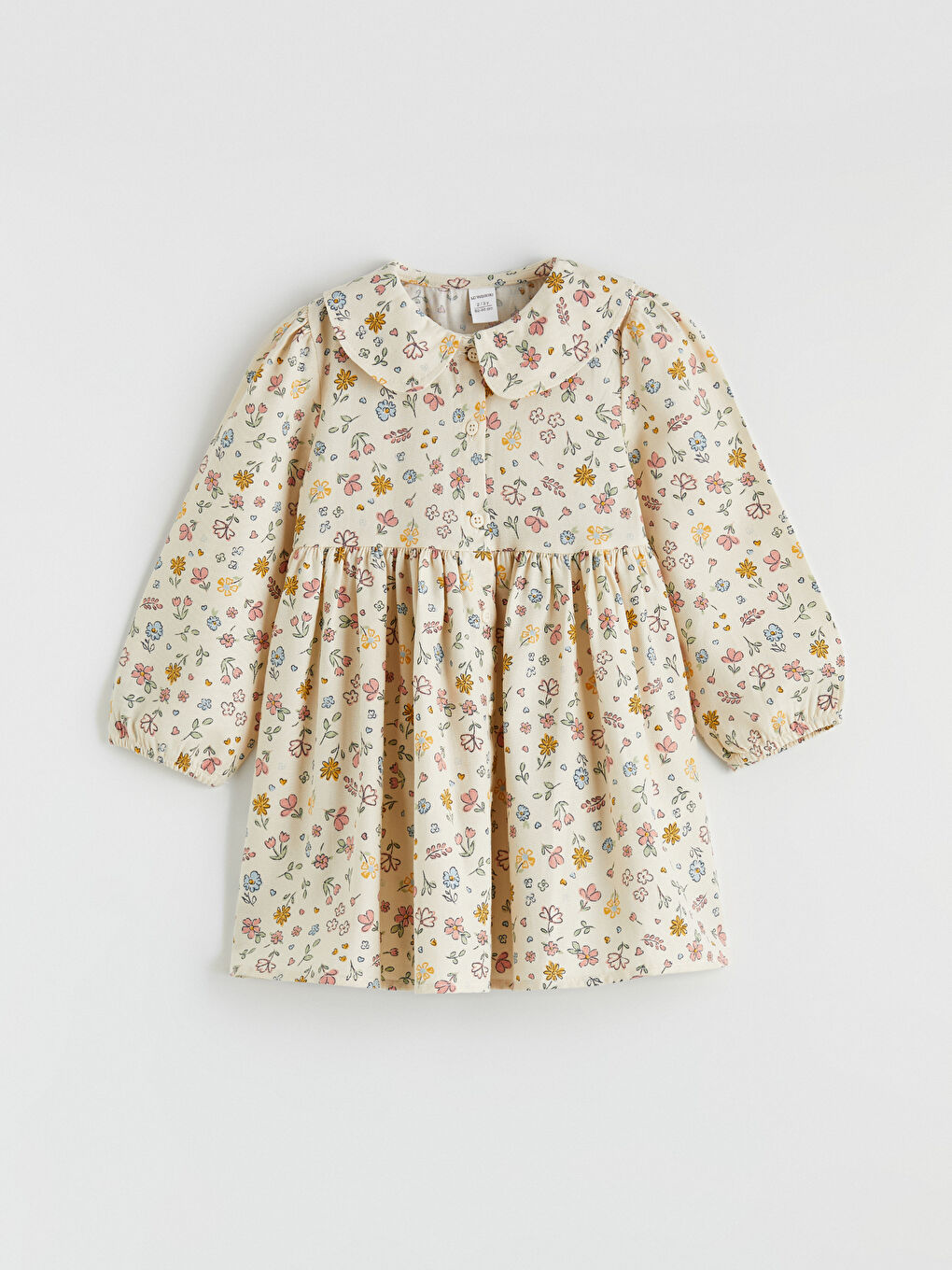 Ekru Bebe Yaka Kız Çocuk Elbise