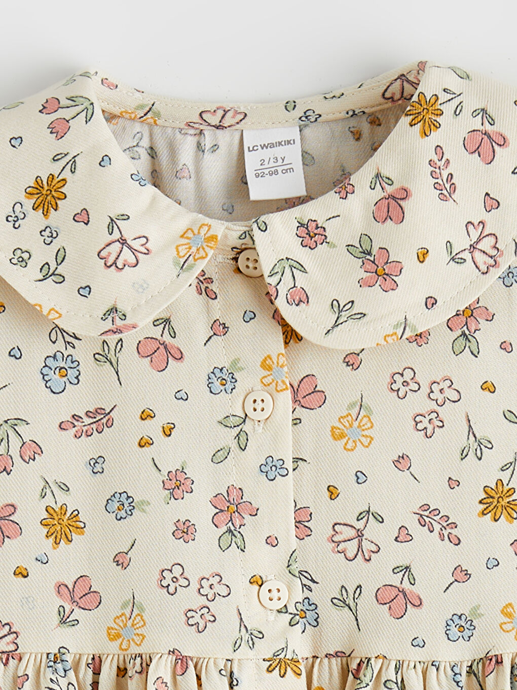 Ekru Bebe Yaka Kız Çocuk Elbise-1