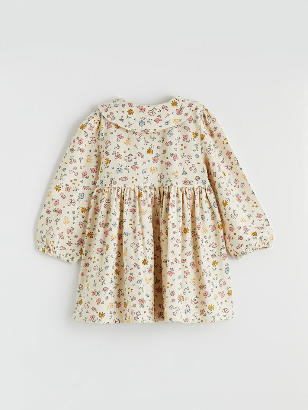 Ekru Bebe Yaka Kız Çocuk Elbise-2