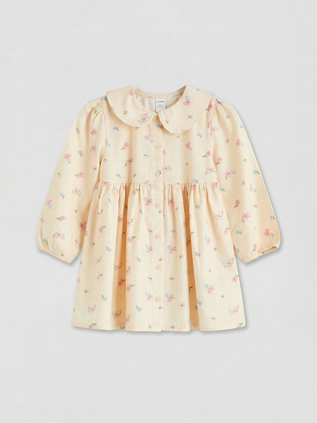 Ekru Bebe Yaka Kız Çocuk Elbise