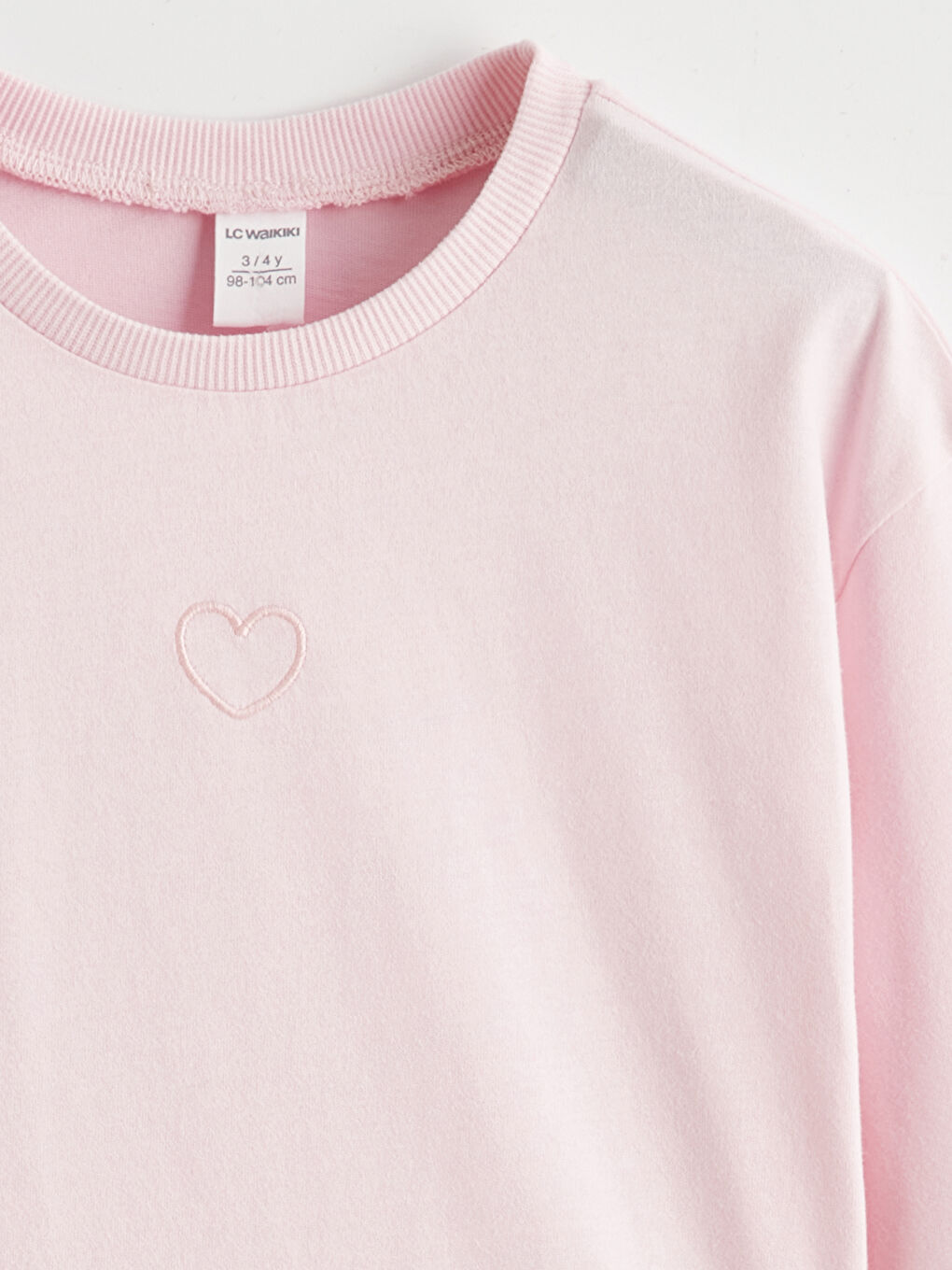 Pembe Bisiklet Yaka Nakışlı Kız Çocuk Tişört-1