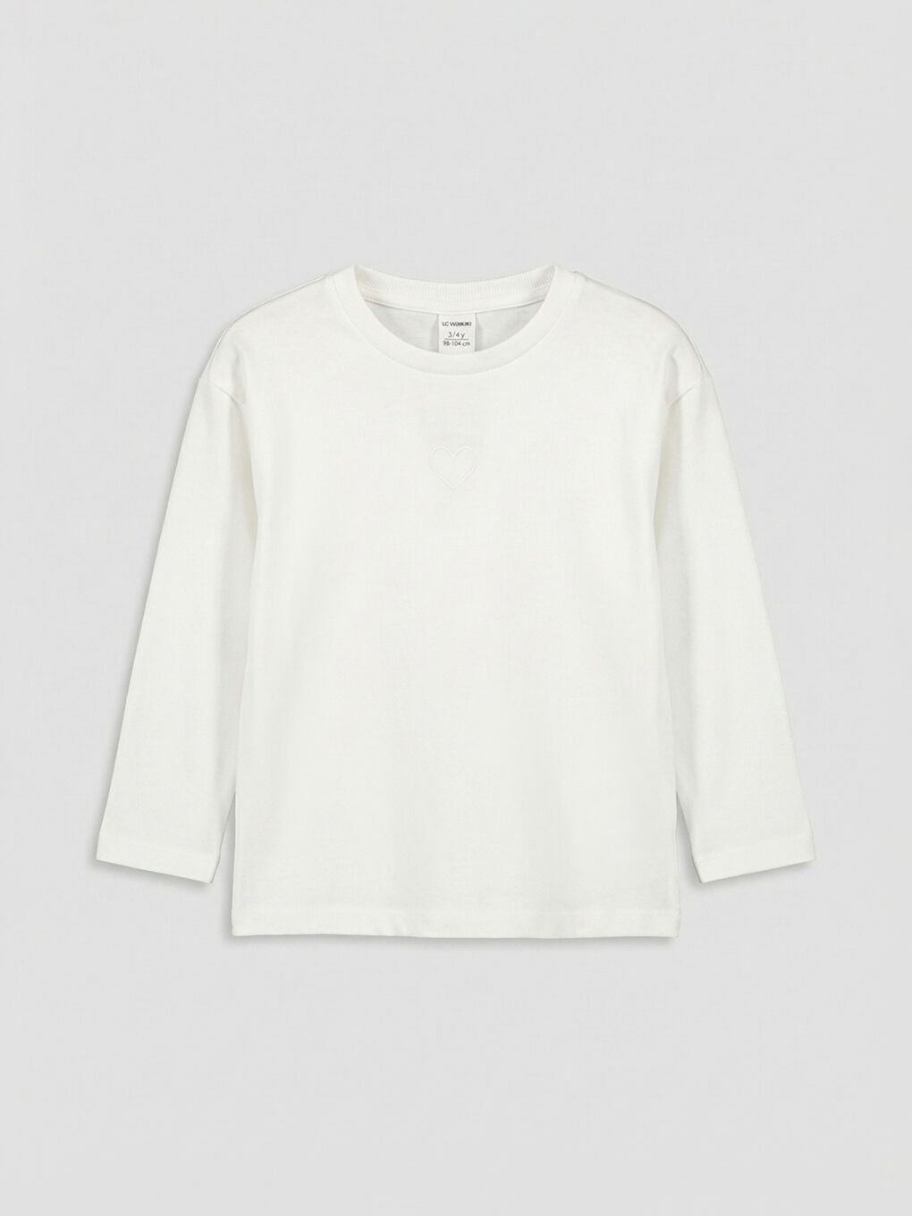 Ekru Bisiklet Yaka Nakışlı Kız Çocuk Tişört