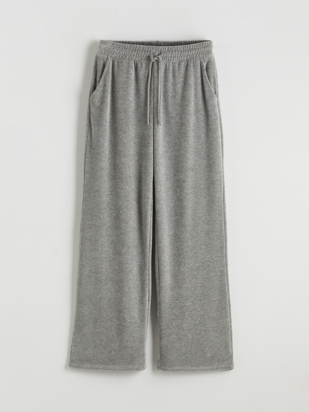 Gri Beli Lastikli Kadife Kadın Eşofman Altı