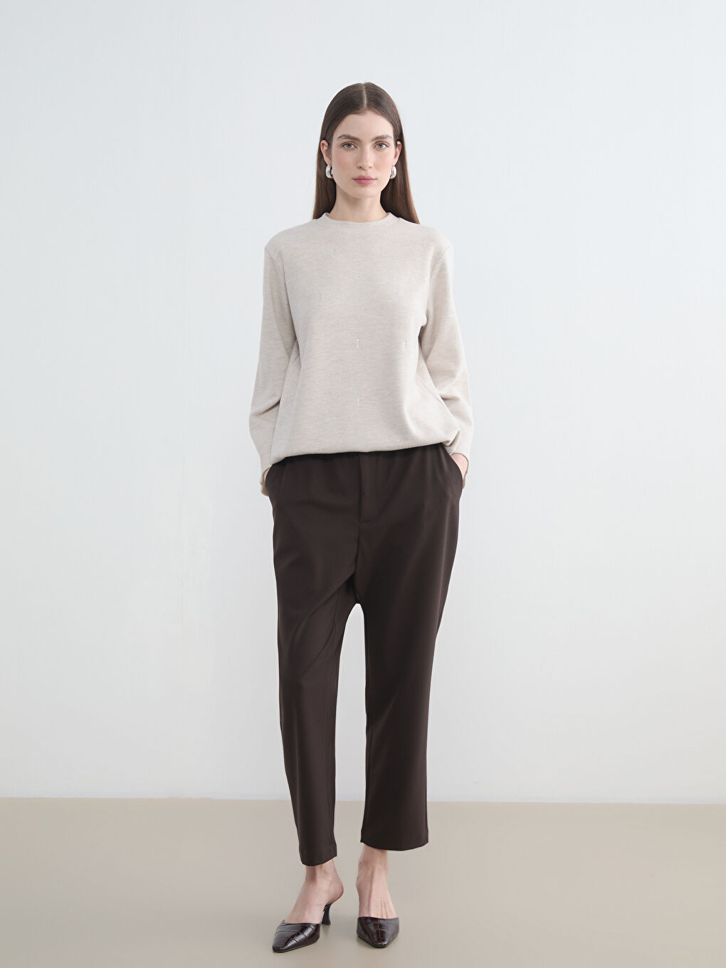 Kahverengi Beli Lastikli Kadın Pantolon