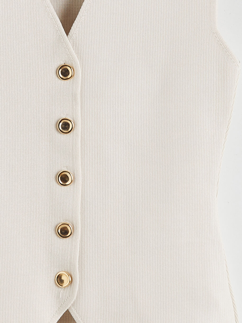 Ekru V Yaka Kadın Triko Yelek-5