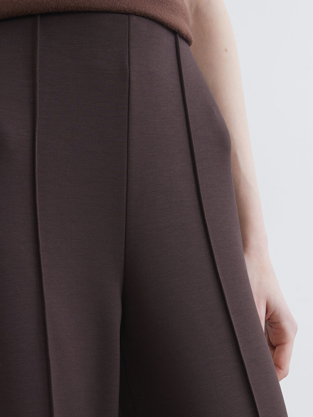 Kahverengi Yüksek Bel Geniş Paça Kadın Pantolon-2