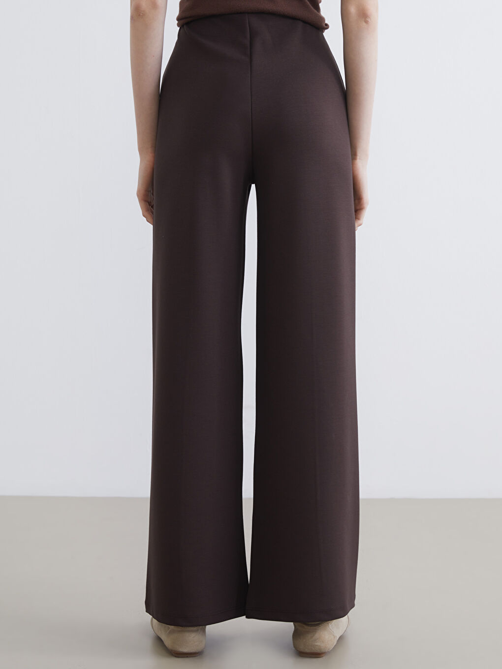 Kahverengi Yüksek Bel Geniş Paça Kadın Pantolon-3