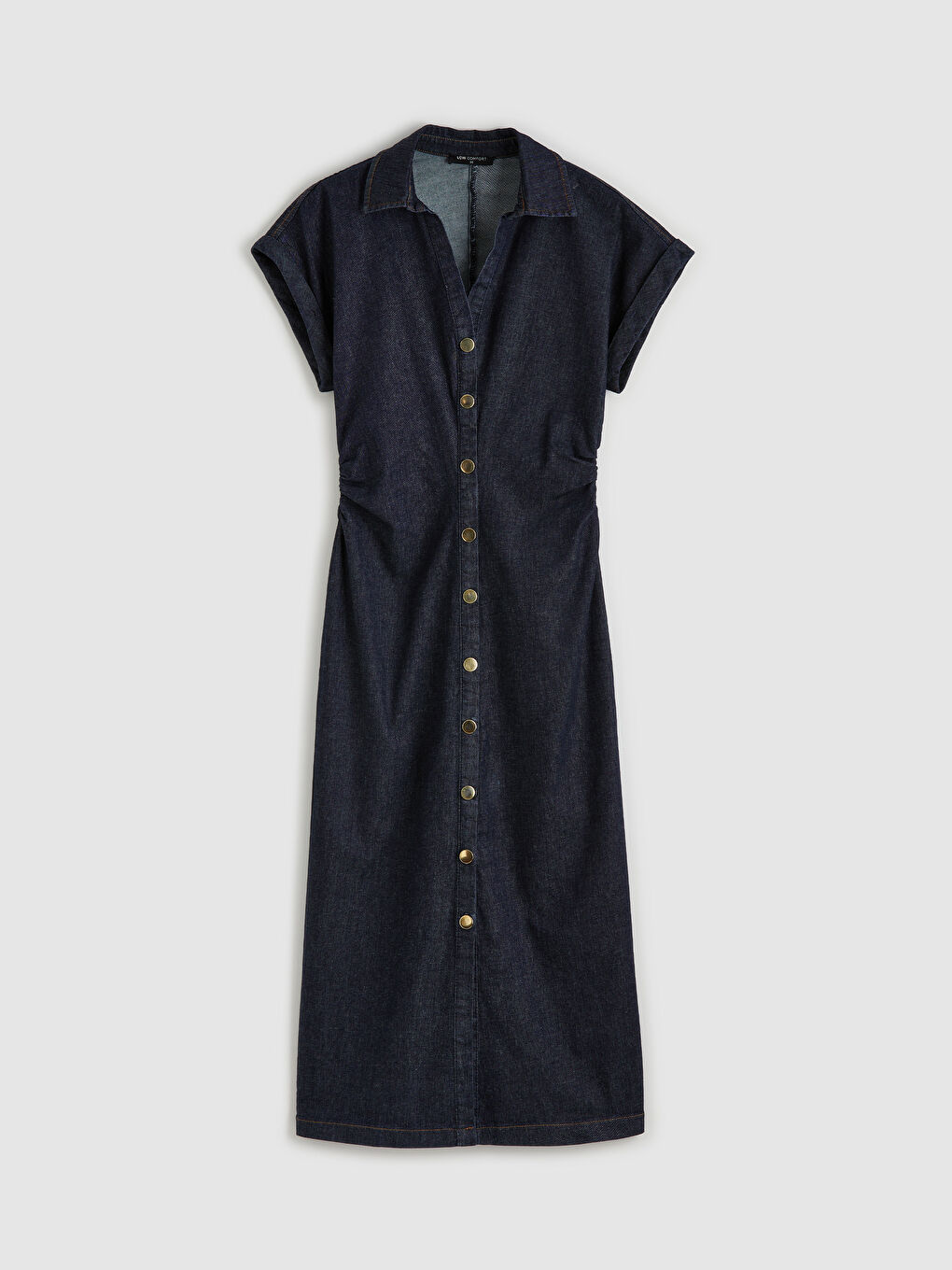 İndigo Gömlek Yaka Belden Oturtmalı Jean Elbise-4