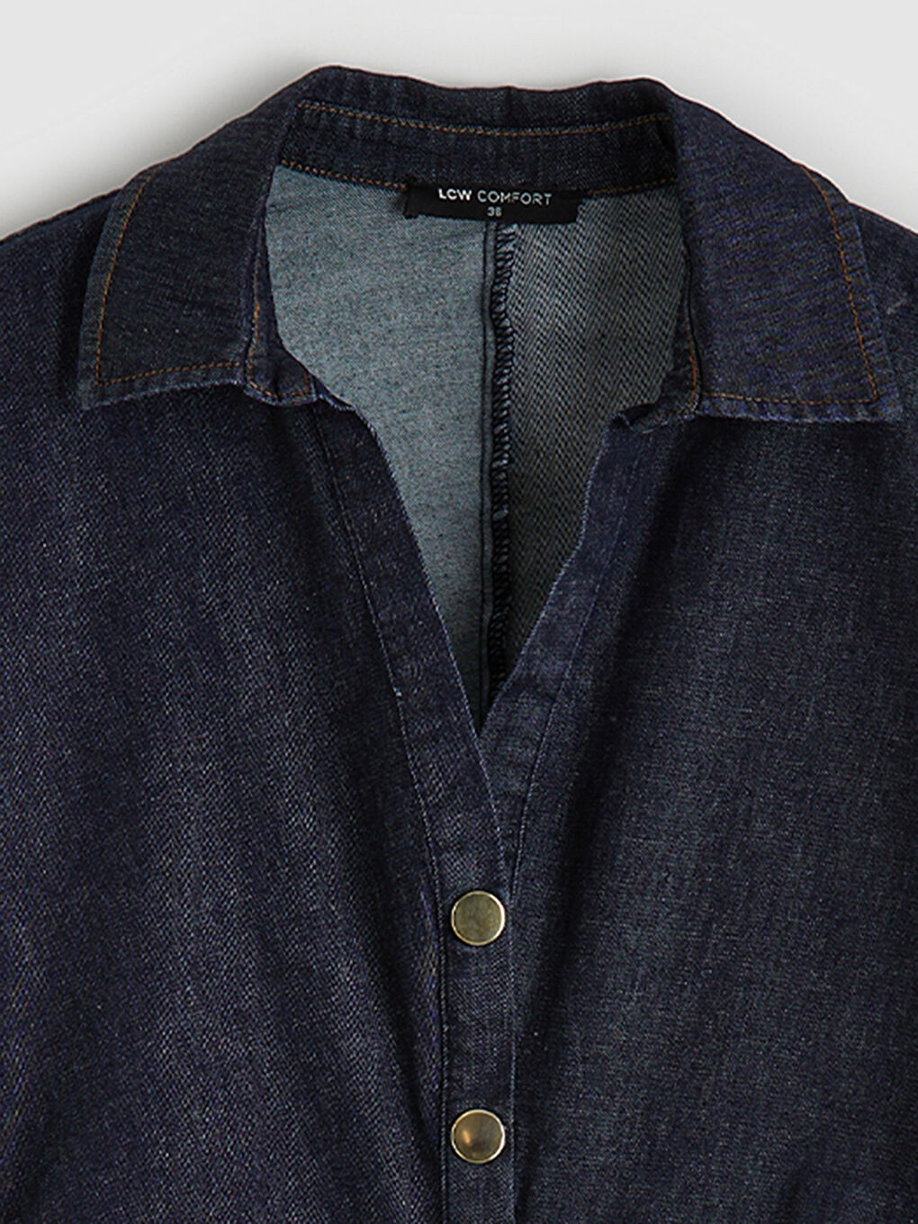 İndigo Gömlek Yaka Belden Oturtmalı Jean Elbise-5