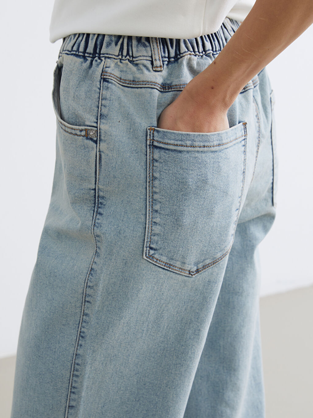 Ženske farmerke sa elastičnim strukom širokih nogavica-2