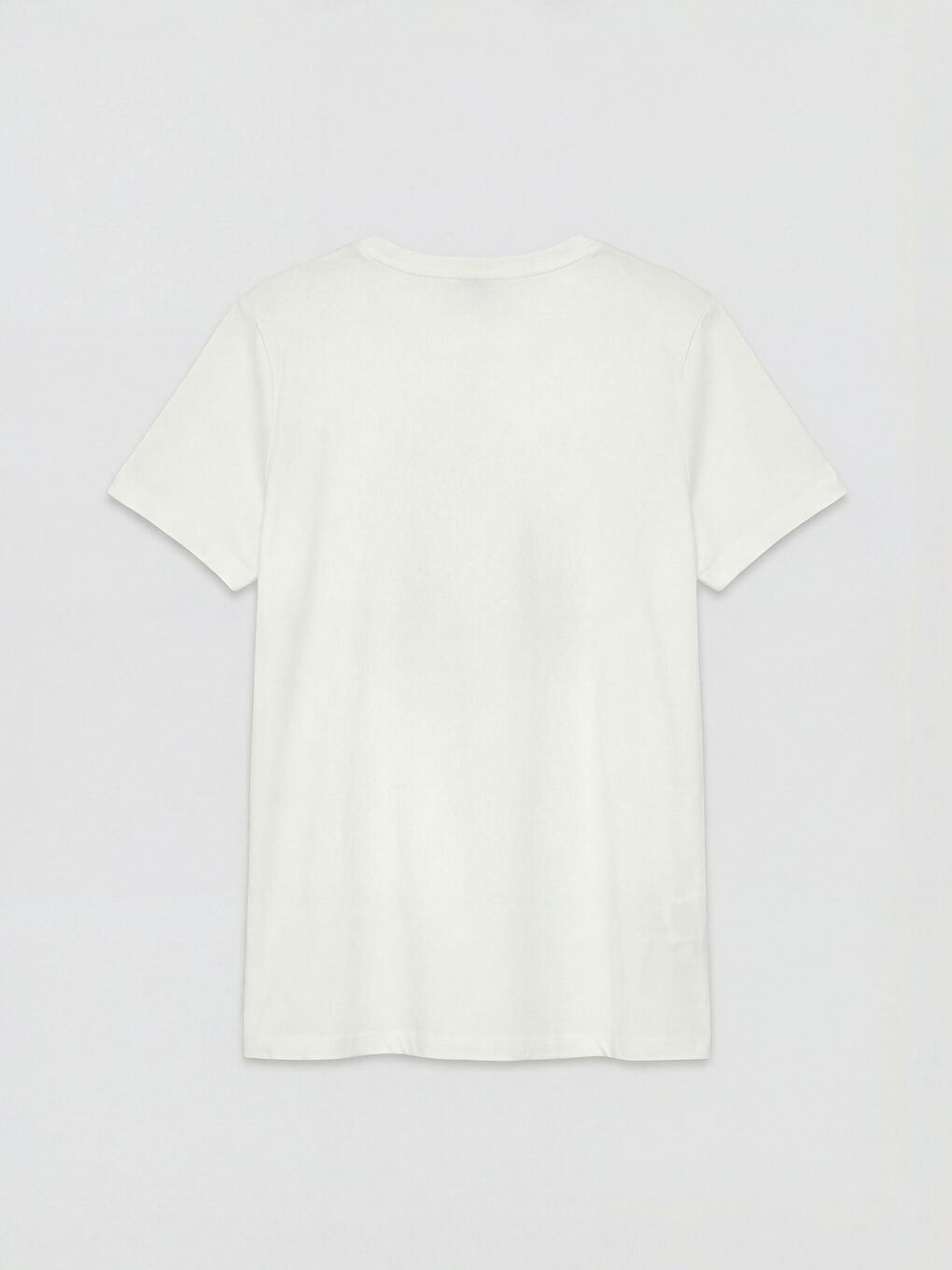 Ekru Bisiklet Yaka Baskılı Kadın Tişört-1