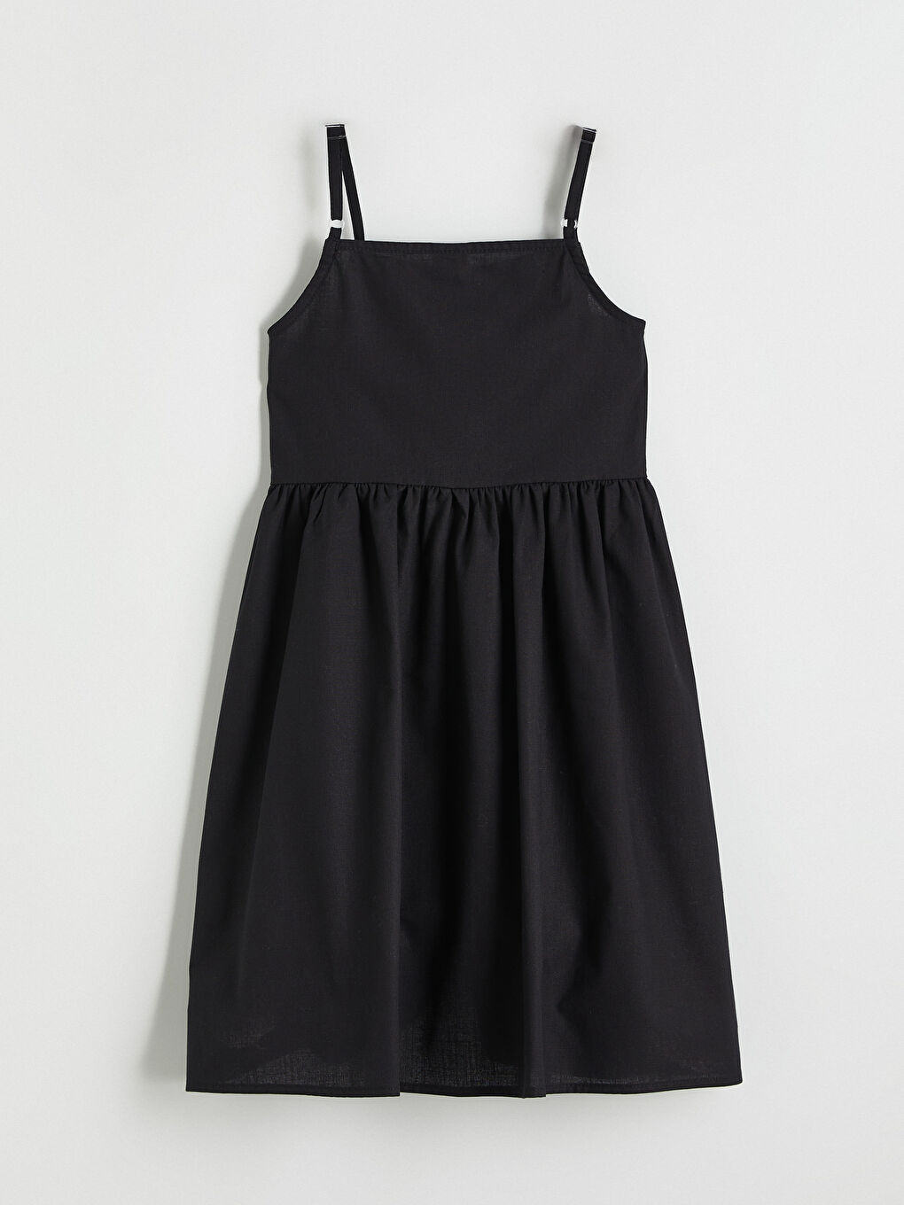 Siyah Kare Yaka İp Askılı Kız Çocuk Elbise-2