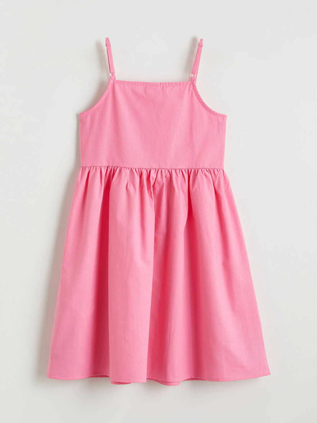 Pembe Kare Yaka Kız Çocuk Elbise-1