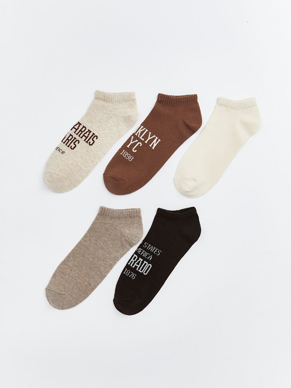 Bej Baskılı Kadın Patik Çorap 5'li
