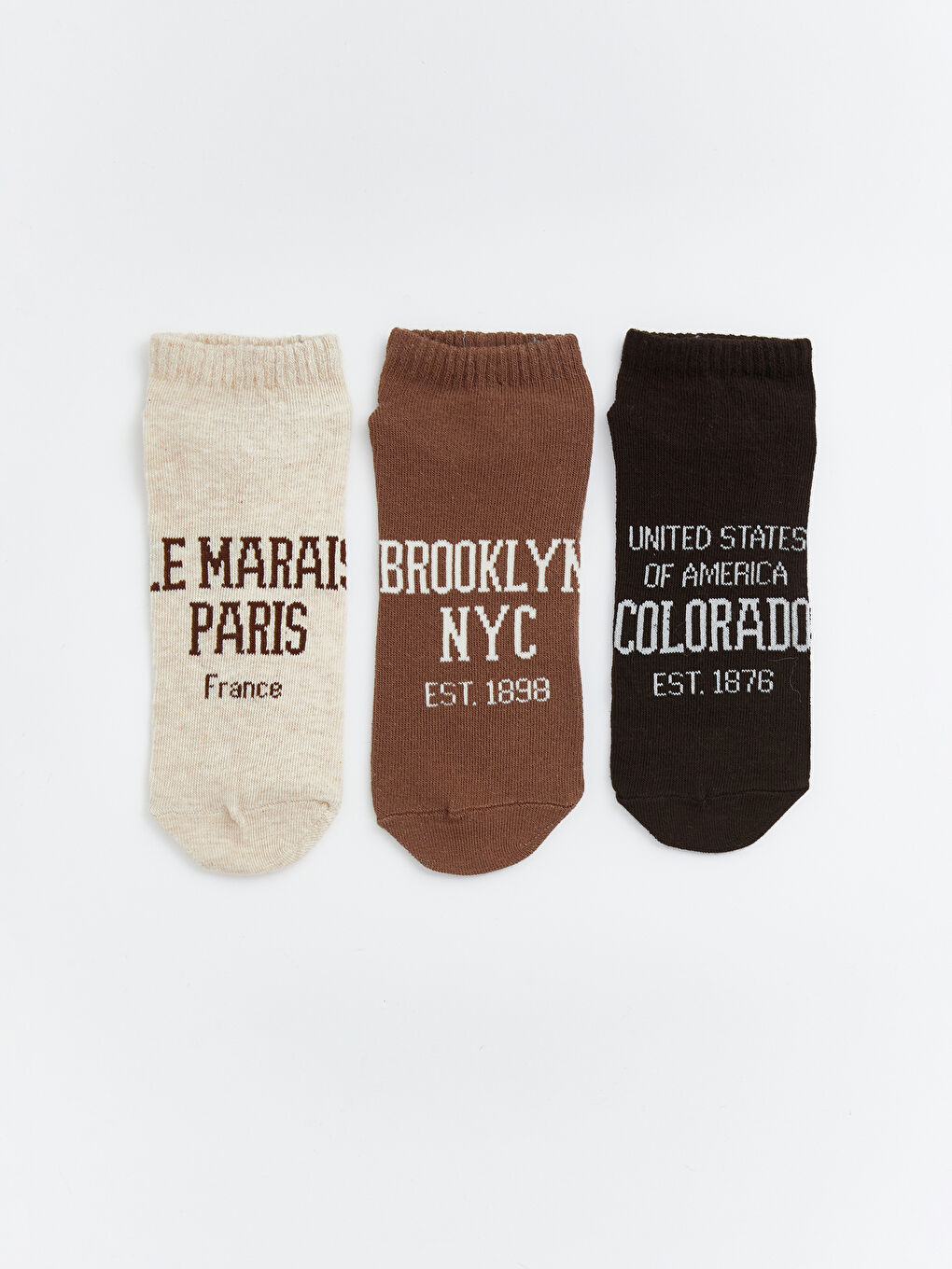 Bej Baskılı Kadın Patik Çorap 5'li-1