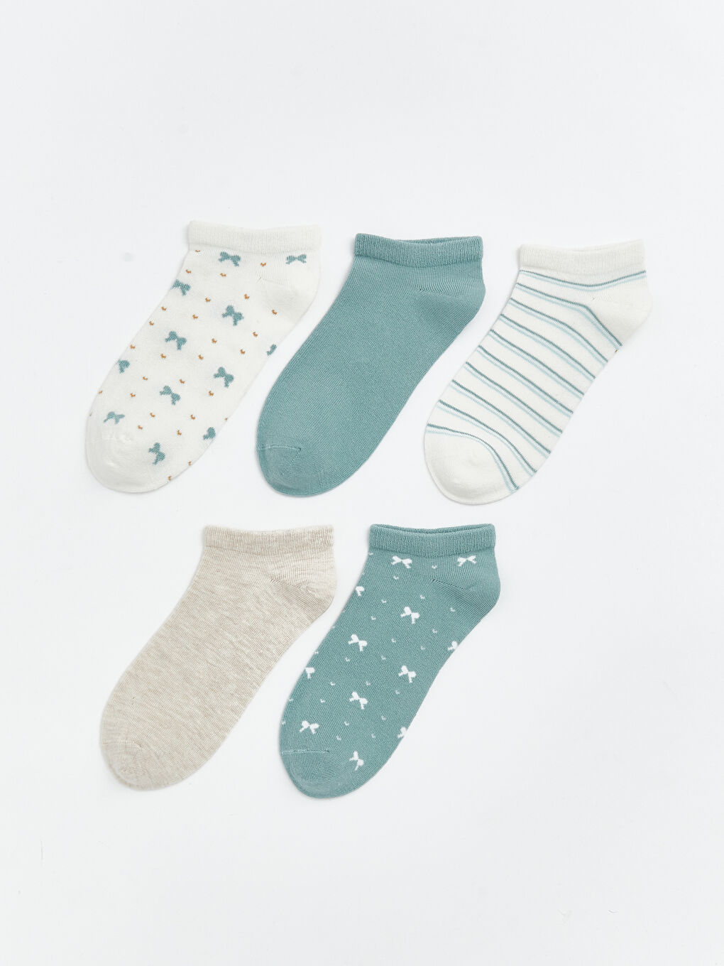 Beyaz Desenli Kadın Patik Çorap 5'li